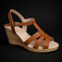 Sandale dama maro din piele naturala cu barete si platforma wedge S134M